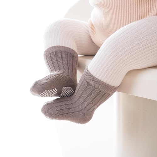 VWU Baby Toddler Socks with Grips Kids Girl Boy Crew Ankle Socks Cotton Anti Slip 0-6T 6/9 Pack4