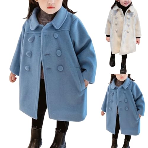 Toddler Baby Girls Dress Coat Winter Warm Trench Kids Fleece Button Woolen Jacket Overcoat Long Sleeve Peacoat Outerwear