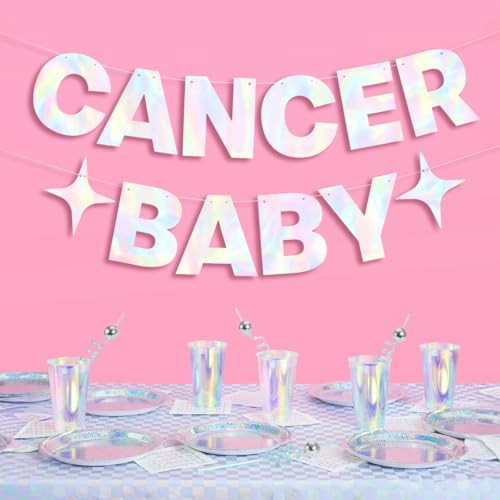 Image of xo, Fetti Cancer Baby Birthday Party Iridescent Foil Banner - 5 Ft. | Zodiac Cancer, Horoscope, Astrology Bday Party Decorations Gift