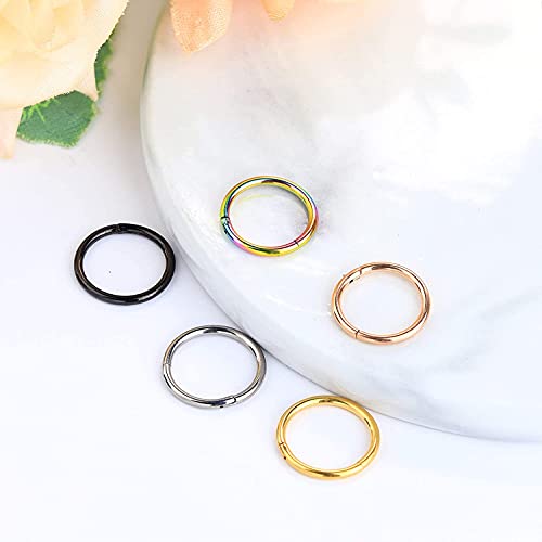 Milacolato 5Pcs G23 Titanium Nose Rings 16G/18G/20G Nose Rings Hoop Multi-Color Hinged Ear Cartilage Lip Septum Jewelry Body Piercing Rings 6Mm 8Mm 10Mm 12Mm #TOP5