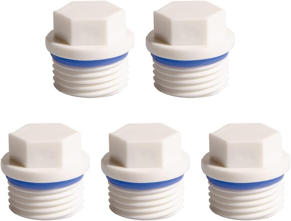 Feelers 1/2" PT Outer Hex Male Threaded PPR Pipe Plug End Cap Garden Hose Water Tubing Stopper Prevent Leakage Choke Fitting, Pack of 5, White