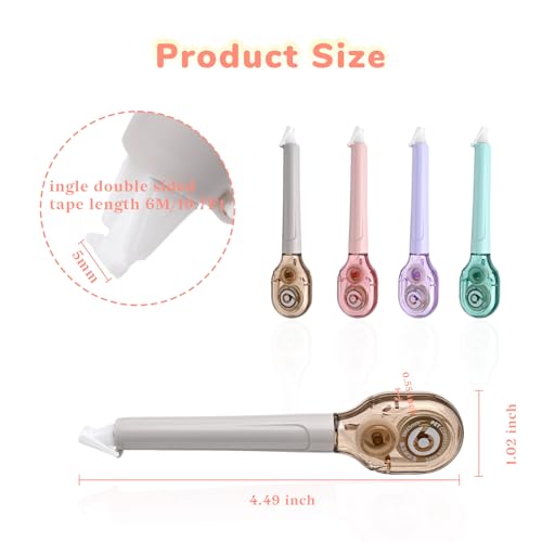 Temiary 4 Pcs White Correction Tape Pens, 6M/256\" x 0.2\" Smooth Pull Out Tape Pen, Easy to Use Applicator for Instant Corrections Back to School Office Supplies (Morandi) - Thumbnail 2