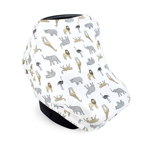 Image of Hudson Baby Unisex Baby Multi-use Car Seat Canopy, Modern Neutral Safari, One Size