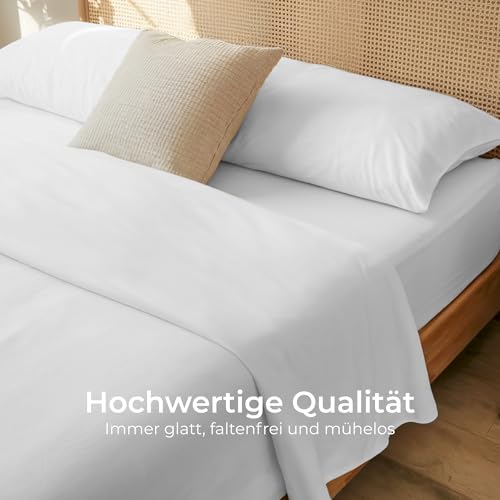 Dreamzie Bettlaken ohne Gummizug 170x260 Weiß - Flaches Mikrofaser Betttuch besonders weich für Einzelbett 80x190/90x190 - Oeko-Tex Zertifiziert