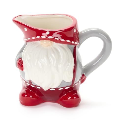Nuvole di Stoffa Brocca da latte di natale in ceramica con gnomo in rilievo Vintage, Shabby Chic 13,5x11,4 cm