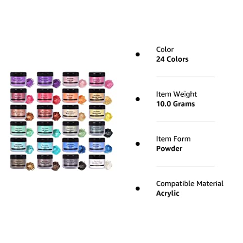 Mica Powder 24 Color 10G Each Pack, Pigment Powder Set For Painting, Nail Polish, Fine Arts, Lip Gloss, Makeup, Bath Bomb, Handmade Soap Making And Epoxy Resin #TOP6