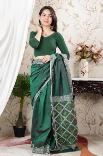 Image of Mlada V-Neck Stretchable Saree Blouse Top for Women | Slim Fit 3 /4th Sleeves Solid Cotton Blouses | Readymade Saree Blouses for Women Festive & Ethnic | Blouse Crop Top