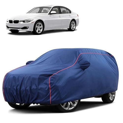 Image of Sulfar 100% Water Resistant Car Body Cover Compatible with Mirror for BMW 328i (Triple Stitched, Full Bottom Elastic, Blue Taffeta with Red Piping)