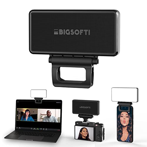 BIGSOFTI Portable LED Soft Selfie Light for Phone, Camera & Laptop - USB Rechargeable, 15 Presets, 1500 mAh 10H Battery, Ultra Lightweight for Vlog, Makeup, Video Conference, Live Steam, YouTube