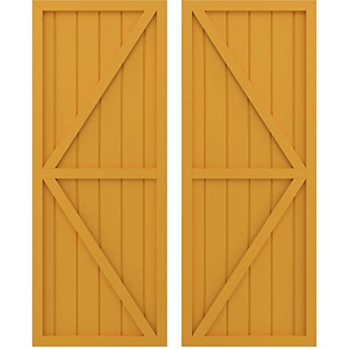 Ekena Millwork ARW102BF621X70TUH Americraft Six Exterior Real Wood Two Equal Panel Framed Board-n-Batten Shutters w/Double Z-Bar (Per Pair), 21"W x 70"H, Turmeric