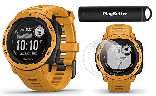Garmin Instinct (Sunburst) Outdoor GPS Watch Power Bundle | with HD Screen Protector