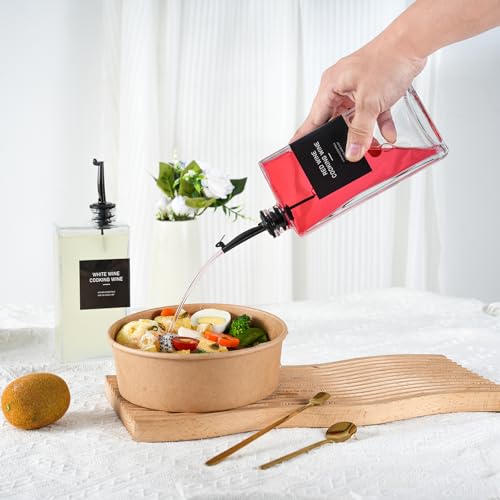 Hniuyun 4 Pcs Oil Bottles for Kitchen, 500ml Glass Olive Oil, Vinegar & Coffee Syrup Dispenser with Drip-Free Spouts, Waterproof Labels & Silicone Funnel, Black - Image 2