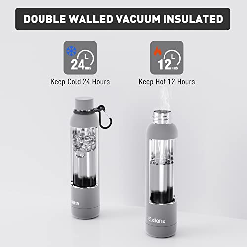 Exllena Insulated Water Bottles 750ml with Clip, Double Wall Vacuum Drinks Bottle Keeps Drinks Cold 24 Hrs/Hot 12 Hrs, Stainless Steel Water Bottle BPA Free(Grey) - Image 4