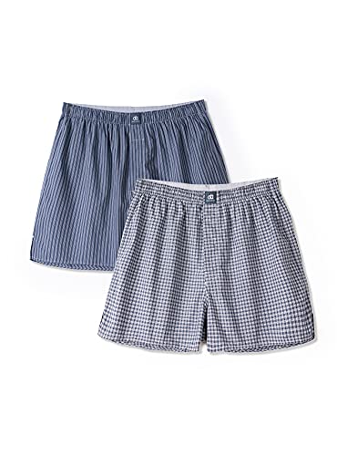 David Archy 2 Pack Men's Soft Cotton Woven Boxers Shorts Underwear For Men (S, Navy Blue Stripe/Navy Blue Grid) #TOP7