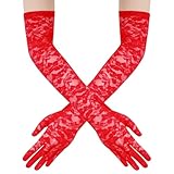 Lusofie Red Lace Gloves Elbow Length Long Red Gloves Women Formal for Tea Party Opera Wedding Dinner Party Floral Long Glove Women Formal for Costume Masquerade