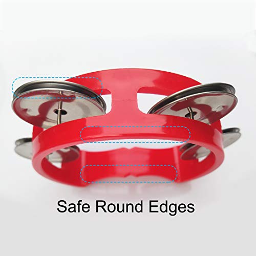 Bealuffe Tambourine Mini Hand Bell Percussion Musical Instrument Small Tambourine (Red 2 Pack) #TOP2