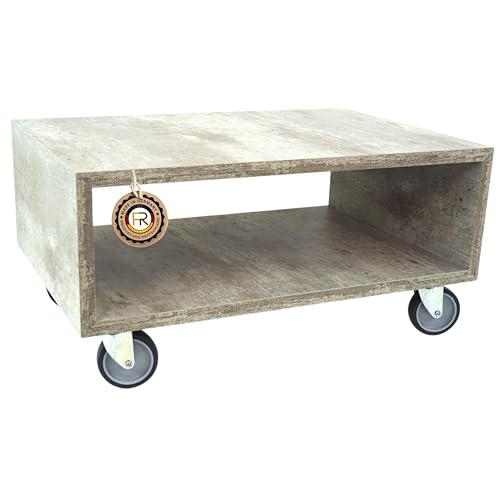 freeroom24 Designer Beistelltisch in Betonoptik 60x40x30 cm - Wohnzimmertisch modern - Stabiler Couchtisch - praktischer Coffee Table mit Rollen - Kleiner Kaffeetisch - Sofatisch - Made in Germany