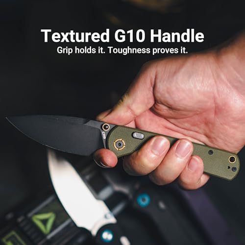 Image of CJRB Latitude Pocket Knife, 3.47'' AR-RPM9 Steel Blade, G10 Handle, Top Liner Lock EDC Knife for Camping Survival Hiking, Green (J1975)