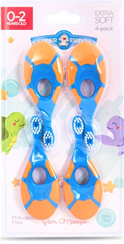 Farber Baby | Toddler Toothbrush (4 Pack) - Extra Soft Bristles, BPA Free, Soothing Teething Nub Ring Handle, 0-2 Years (Orange/Blue)