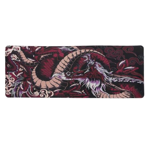 lachineuse Tapis DE Souris XXL - Dragon Rouge - Mythes et Traditions - 800 x 300 x 3 mm - Multicolore - Déco d'Asie - Antidérapant et Résistant à l'eau - Déco Bureau - Idée Cadeau Japon Asie