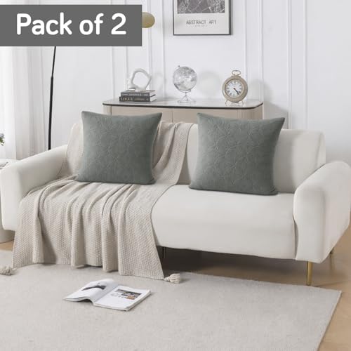 Image of HOKIPO 100% Leakproof Quilted Cushion Cover for Sofa 22x22 Inches, Set of 2, Dove Grey (AR-6281-DGRY*2)