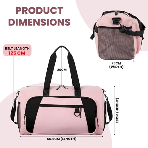 Image of Storite Nylon 50.5cm Travel Duffel Bag for Men & Women with Dry & Wet Pocket, Lightweight Water Resistant Luggage Bag with Shoe Compartment (Pink, 50.5x23x28cm)