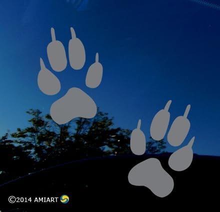 Miniatura 2 de Calcomanía de huellas de lobo, incluye 2 tamaños reales de huellas de lobo gris real, adhesivo de vinilo para ventana de automóvil, camión,