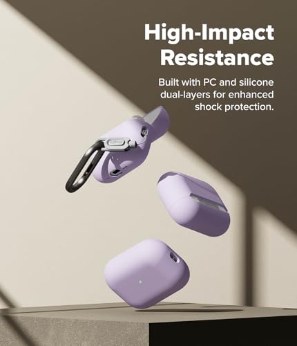 Image of Ringke Silicone for AirPods Pro 3 Case with Carabiner [Soft Premium Liquid Silicone] Slim Oil & Smudge Resistant Shockproof Protective Cover - Light Purple