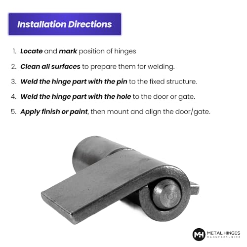3.2” Heavy Duty Weld-On Gate Hinges – 5mm Steel, 440 lbs Capacity, Detachable Pin – Pack of 2