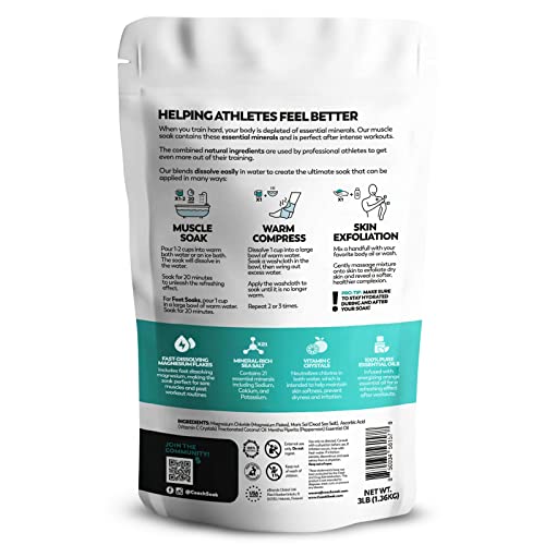 Coach Soak: Recovery Bath Soak - Absorbs Faster Than Epsom Salts For Soaking For Pain – Rejuvenating Post Workout Magnesium Flakes - 21 Minerals, Essential Oils & Bath Salts (Cooling Peppermint) #TOP5