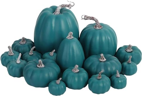 Lindagary 16pcs Harvest Pumpkins Artificial Pumpkins Model Foam Pumpkins Ornament Decorative Crafts Pumpkins for Halloween Thanksgiving Home Party Table Decor - Green