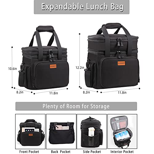 Glenkey Expandable Large Insulated Lunch Box, Heavy Duty Lunch Cooler Bag Durable Leakproof Lunch Pail For Men Women Adults Work Shift Outdoor Picnic Camping Road Trip, 24 Can, Black #TOP2