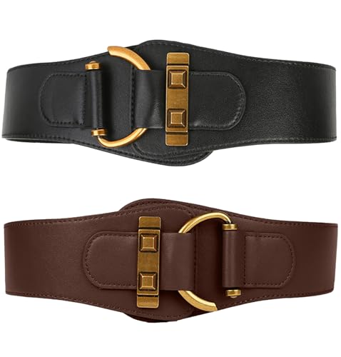 Panegy Women Elastic Wide Waist Belt Ladies Fashion Vintage Metal Slim-Waisted Stretchy Adjustable Belts