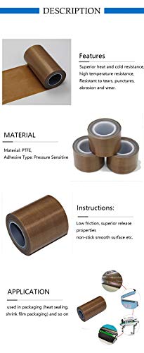 Image of PTFE Tape Coated Fiberglass Fabric, High Temperature Adhesive Teflon Tape Perfect for Vacuum, Hand and Impulse Sealers FoodSaver 1 inch x 11 Yard