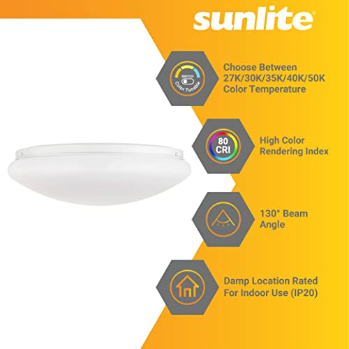 Sunlite 87762 11-Inch Led Cct Mushroom Ceiling Light Fixture, 16 Watts, Color Temperature Selectable 27K-50K, Dimmable, 1200 Lumens, 50,000 Hour Lifespan, Energy Star And Etl Listed #TOP2