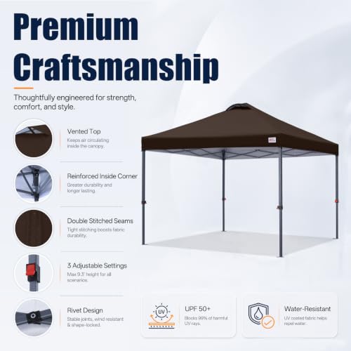 Image of MASTERCANOPY 10x10 Durable Pop Up Canopy Tent with Roller Bag, Brown