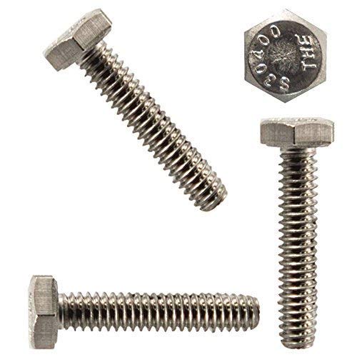 1/4-20 X 2-1/2" Hex Head Cap Screw Bolts, External Hex Drive, Stainless Steel 18-8, Full Thread, Bright Finish, Flat Point, Quantity 25 By Fastenere #TOP5