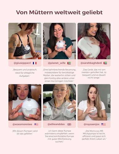Momcozy M5 Smart Milchpumpe Elektrische, App-Steuerung Milchpumpen handsfree, tragbare Doppel Brustpumpen mit Babymund Doppelgedichtete Brusthaube mit 3 Modi und 9 Stufen - 2 Pack, Rot