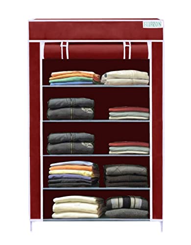 Image of FLIPZON | 5 Shelves Baby Foldable Wardrobe | Non-Woven Fabric Shelves | Maroon