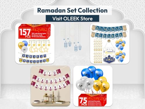 OLEEK Ramadan decorations for home 2025 set (ramadan wreath -2 Ramadan banner 18 Ramadan balloons) Ramadan decor - Ramadan gifts - Ramadan decorations - Ramadan mubarak banners زينة رمضان كريم ديكور - Thumbnail 7