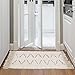 KIMODE Boho Bathroom Rug, 2' x 3', Cream, White, Cotton, High Pile, Hand-woven, Geometric Pattern, Washable, Stain Resistant, Bath Mat