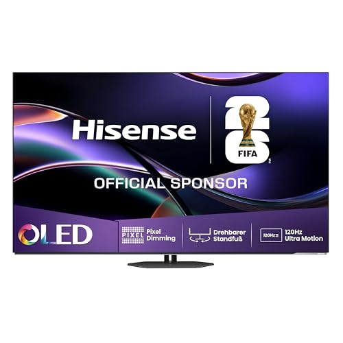 Hisense 55A85Q 139cm (55 Zoll) Fernseher, 4K UHD OLED Smart TV,120Hz, HDMI 2.1, Game Mode Pro, AMD FreeSync Premium, Dolby Vision IQ & Atmos, Bluetooth, Alexa Built-in, Schwarz, [2025]