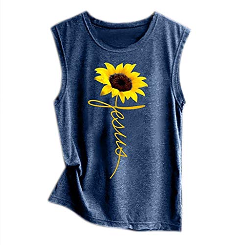 BCDshop Tanks Clearance Women Sunflower Tank Top Vintage Summer Tee Shirt O-Neck Sleeveless
