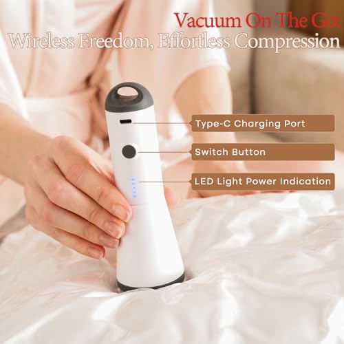 Vacbird Vakuumbeutel für Kleidung mit Kabelloser Vakuumpumpe, 12er-Pack (4 groß, 4 mittelgroß, 4 klein), Wiederverwendbare Vakuumbeutel für Bettdecken, Umzug, Bettwäsche