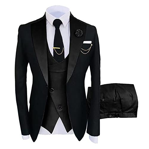 CUTTE Herren 3-teiliger Blazer Anzug Bräutigam Trauzeugen Hochzeit Bankett Slim Fit Business Jacken Mäntel Hosen Party Wear Anzüge Sets,14,L