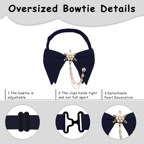 Image of Oversized Bow Ties for Men, Adjustable Bow Tie Pre-tied Bowties Pearl Decoration Bowtie for Tuxedo Wedding Party Prom