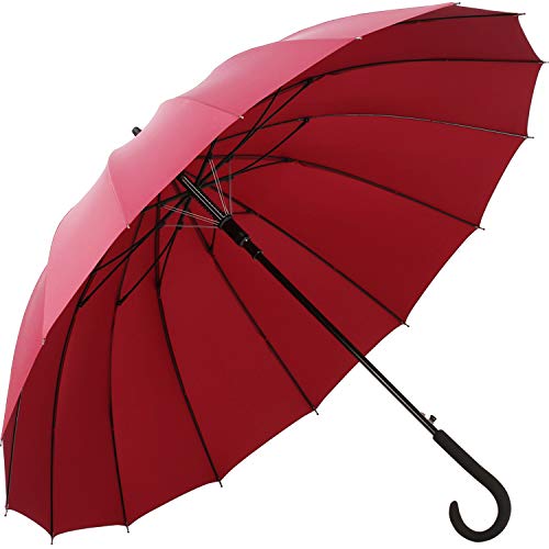 Muslish 傘 レディース 日傘 16本骨 ワンタッチ グラスファイバー 頑丈 テフロン加工 超撥水 梅雨対策 収納ポーチ付き 1年保証 (ワインレッド)