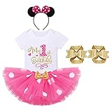 Baby Girls Cake Smash 1st Birthday Outfit Set Romper Bodysuit Dress+Polka Dots Tutu Skirt+Mouse Ears Headband+Barefoot Sandals Foot Bands for Newborns Infants Photograph Rose-Gold 1T