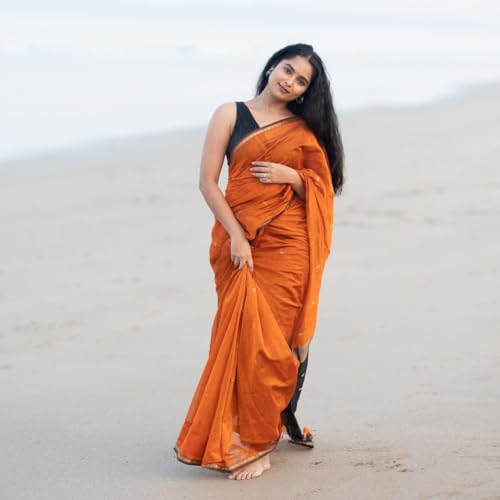 Image of Women's Banarasi Style Pure Kanjivaram Silk Jacquard Kanchipuram Pattu Saree With Un-Stiched Blouse (Orange)