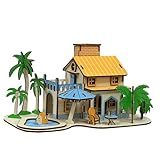 Wooden 3D Puzzles for Adults Log Cabin DIY Wood Miniature House Building Model Kits for Teens Little House 3D Assembly Puzzle Toys (Pool Villa House)